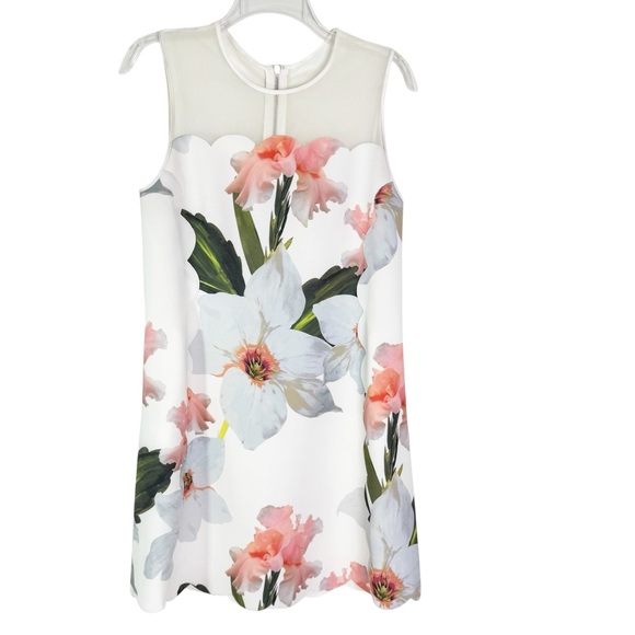 Ted Baker Caprila Bloom Scalloped Dress White Floral Size 6 - Picture 6 of 11